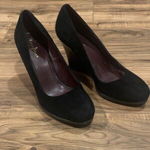 Cole Haan Black Suede Wedge Pumps with Rounded Toe